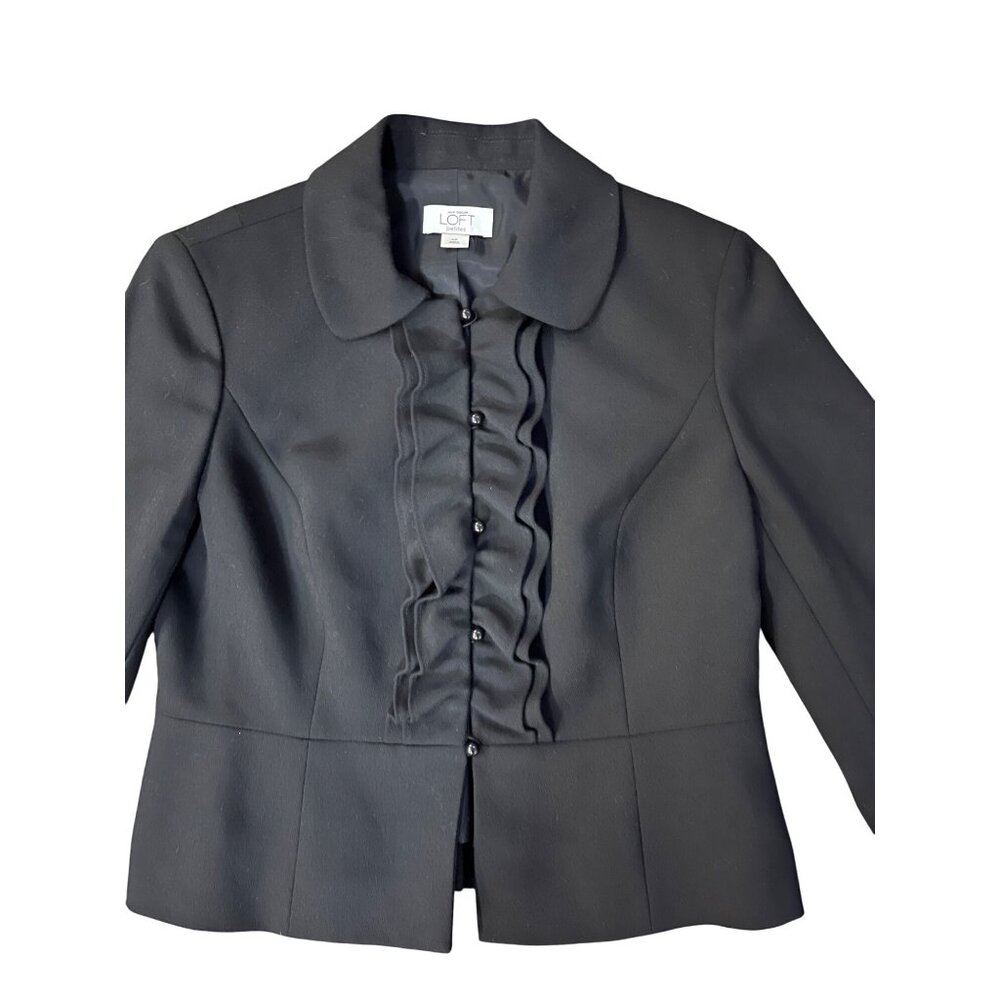 Vintage Ann Taylor Loft Petites Jacket Womens 6P Used Black Lined Ruffled Front - Picture 3 of 14